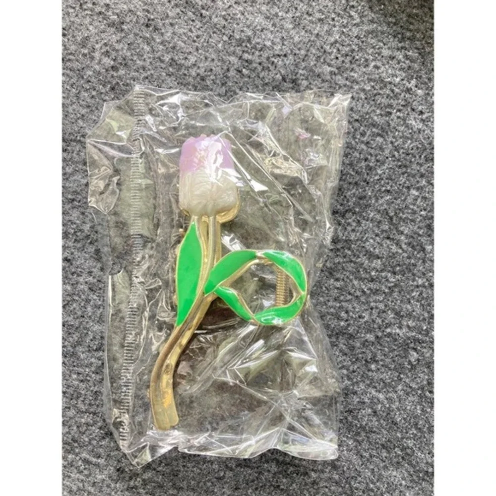 Gold Tone Tulip Flower Hair Claw Clip Women S Elegant Hair Accessory‎